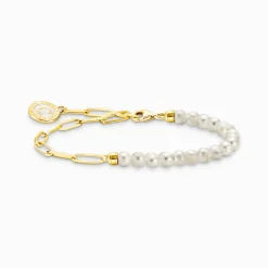 Discount Bracelet Charm avec perles blanches et médaille plaqué or Femme Charm Bracelets|Charm Bracelets