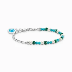 Discount Bracelet Charm avec perles blanches, malachite et médaille argent Femme Charm Bracelets|Charm Bracelets