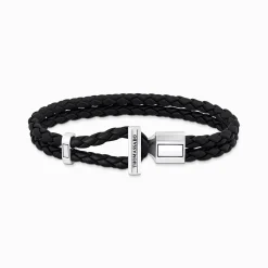 Cheap Bracelet double noir et argent en cuir Femme Bracelets|Bracelets