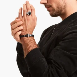 Cheap Bracelet double noir et argent en cuir Femme Bracelets|Bracelets