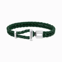 Outlet Bracelet double vert et argent en cuir Femme Bracelets|Bracelets