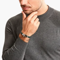 Outlet Bracelet double vert et argent en cuir Femme Bracelets|Bracelets