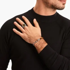Outlet Bracelet en argent noirci à Beads marron Femme Bracelets|Bracelets