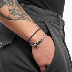 New Bracelet en argent noirci avec pierres noires et rouges Femme Joncs Et Manchettes|Argent 925