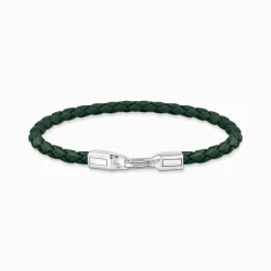 Outlet Bracelet fin vert et argent en cuir Femme Bracelets|Bracelets
