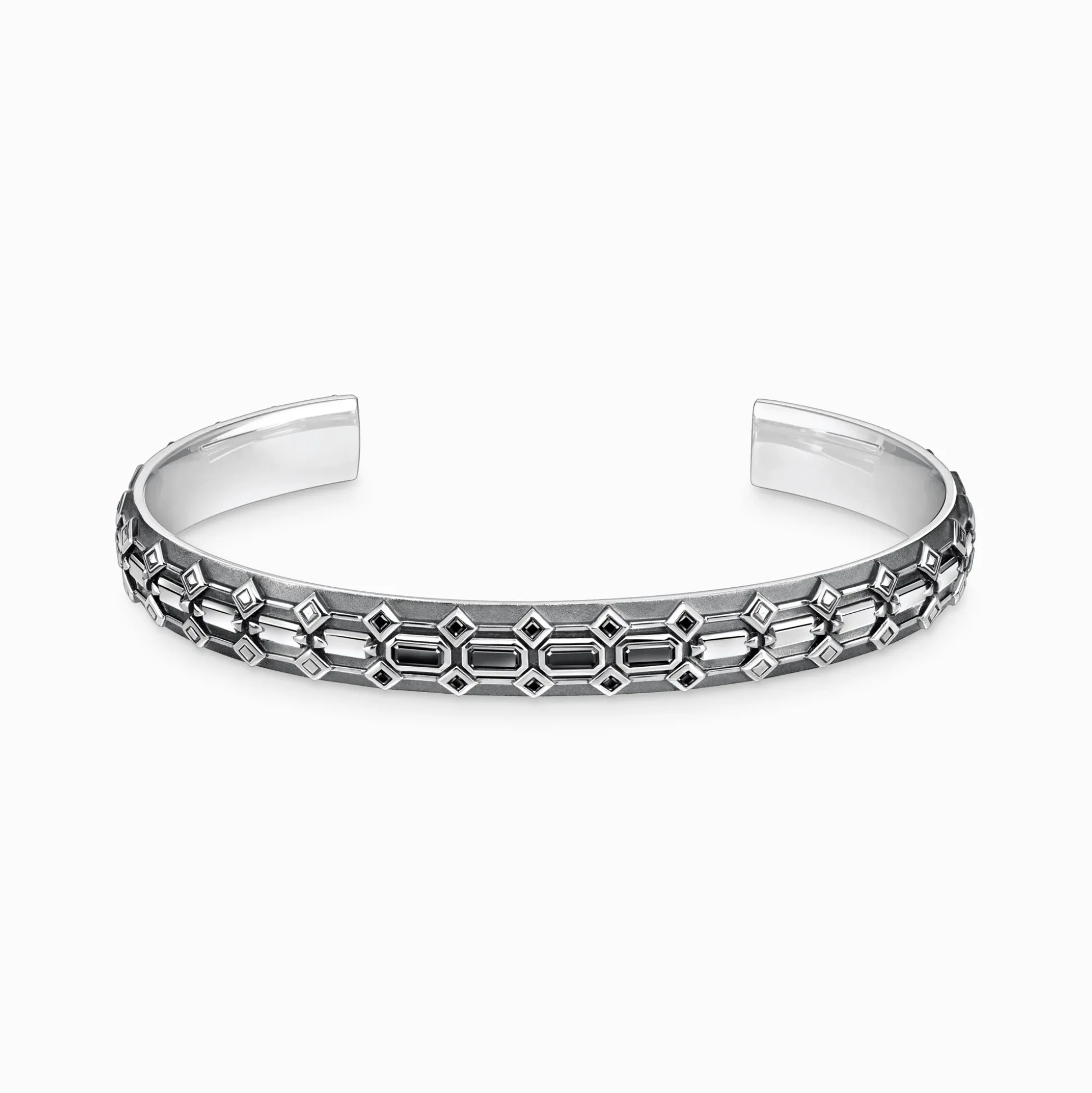 Shop Bracelet rigide écailles de crocodile, argent noirci et gemmes noires Femme Joncs Et Manchettes|Joncs Et Manchettes