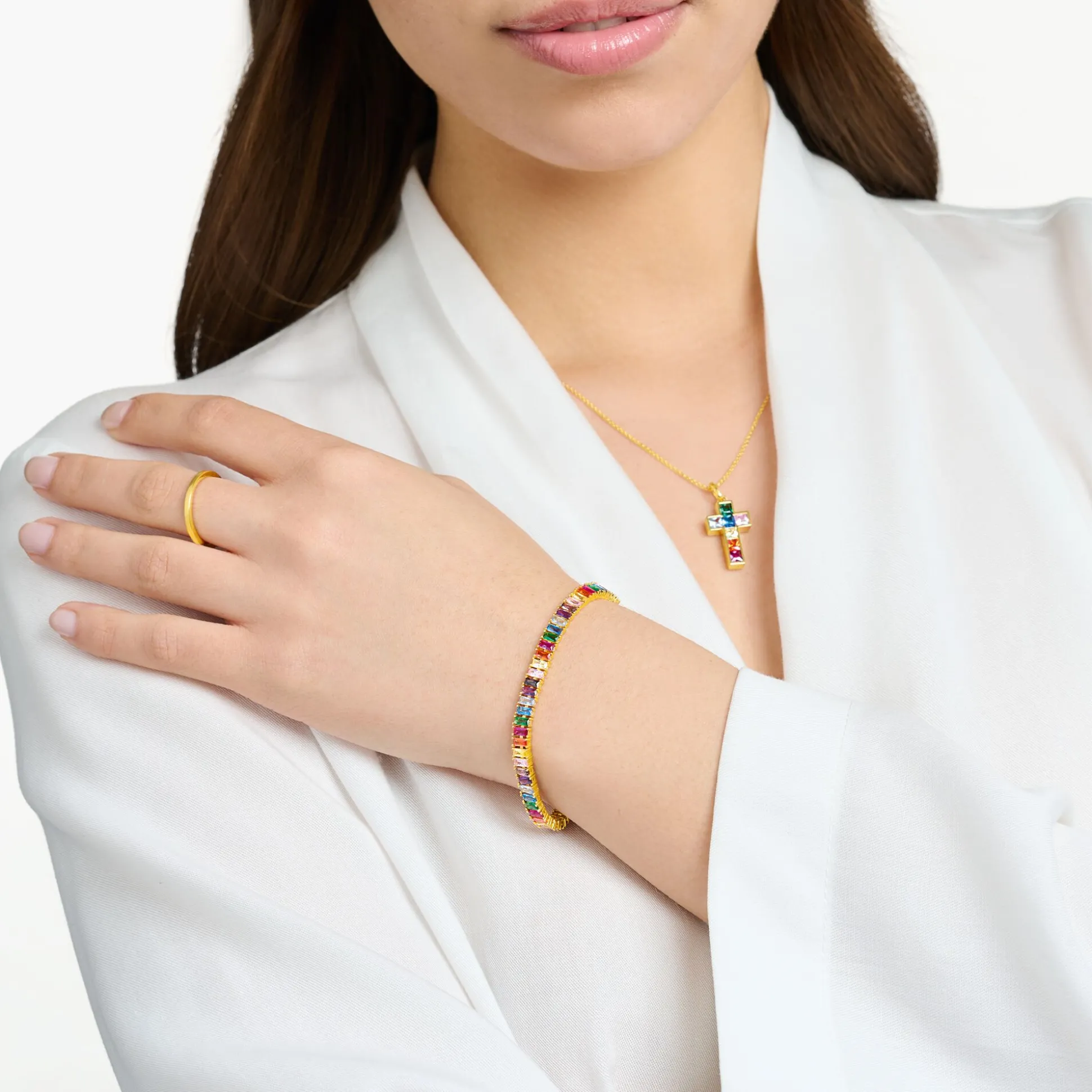 Clearance Bracelet rivière avec pierres multicolore plaqué or Femme Bracelets