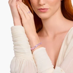 Best Bracelet rivière en argent avec 20pierres rose vif Femme Bracelets|Argent 925