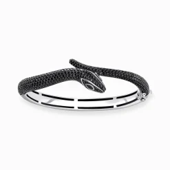 Hot Bracelet serpent noirci en argent avec zircon noir Femme Joncs Et Manchettes|Argent 925