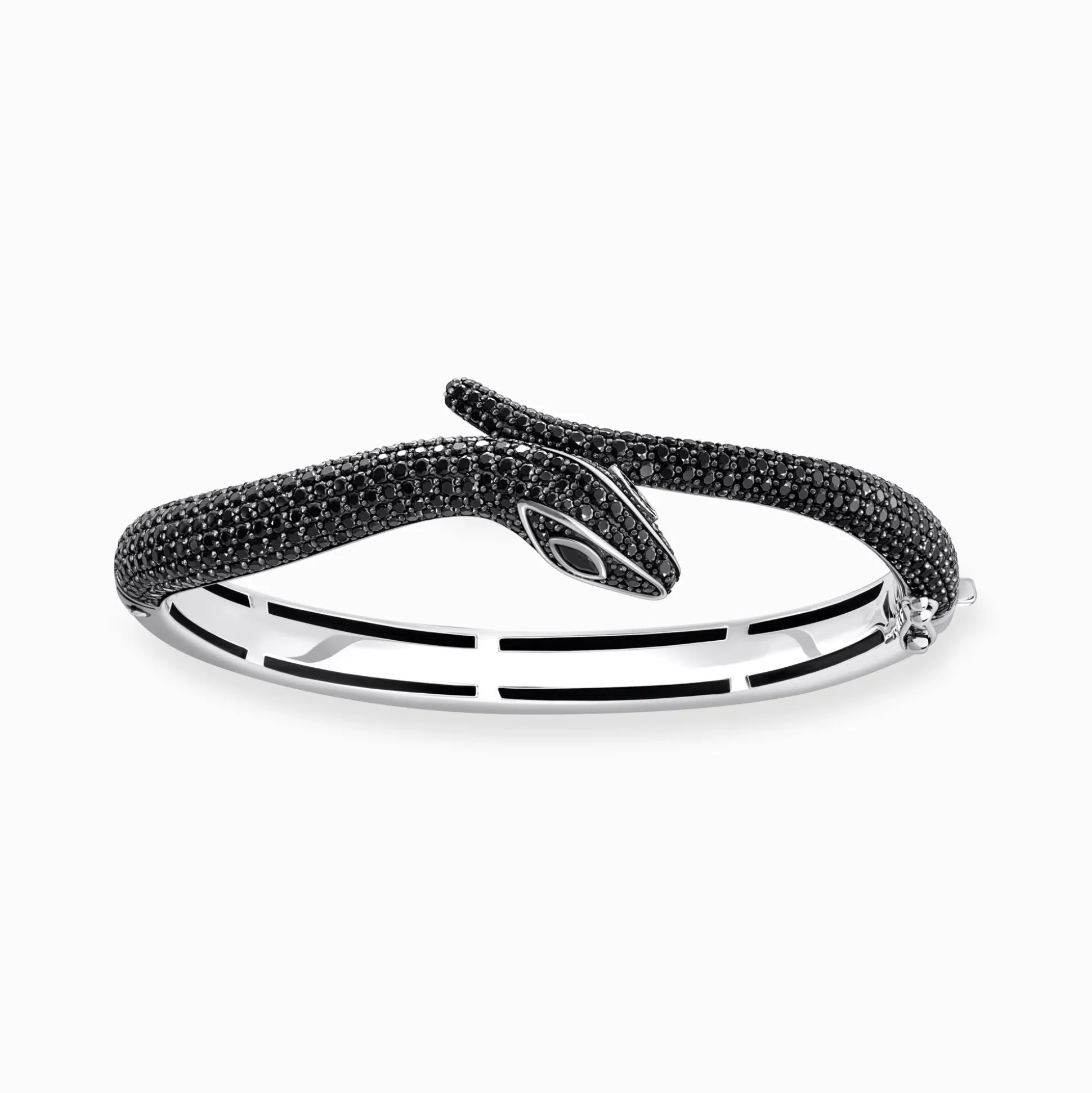 Hot Bracelet serpent noirci en argent avec zircon noir Femme Joncs Et Manchettes|Argent 925