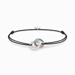 Cheap Bracelet textile noir et anneaux en argent noirci, gemmes multicolores Femme Bracelets
