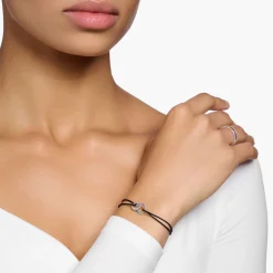 Cheap Bracelet textile noir et anneaux en argent noirci, gemmes multicolores Femme Bracelets