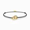 Clearance Bracelet textile noir et anneaux plaqués or, gemmes multicolores Femme Bracelets