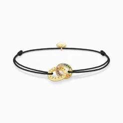 Clearance Bracelet textile noir et anneaux plaqués or, gemmes multicolores Femme Bracelets