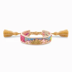 Online Bracelet tissé arborant un soleil doré, un palmier rose fuchsia et un cactus vert Accessoires