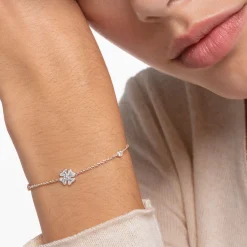 Sale Bracelet trèfle avec pierres argent Femme Bracelets