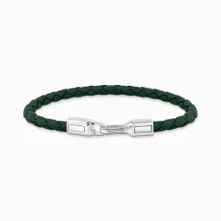 Store Bracelet vert et argent en cuir Femme Bracelets|Bracelets