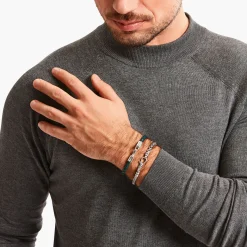 Store Bracelet vert et argent en cuir Femme Bracelets|Bracelets