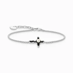 New Bracelets avec pierres noires Croix Romance Argent Femme Bracelets|Argent 925