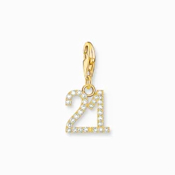 Cheap Breloque Charm chiffre 21 dorée, ornée de pierres blanches Femme Charms|Charms