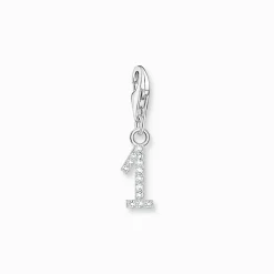 Shop Breloque Charm chiffre 1 en argent, ornée de pierres blanches Femme Charms|Charms