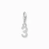 Clearance Breloque Charm chiffre 3 en argent, ornée de pierres blanches Femme Charms|Charms