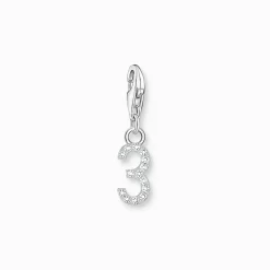 Clearance Breloque Charm chiffre 3 en argent, ornée de pierres blanches Femme Charms|Charms