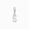 Best Breloque Charm chiffre 5 en argent, ornée de pierres blanches Femme Charms|Charms