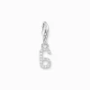 Clearance Breloque Charm chiffre 6 en argent, ornée de pierres blanches Femme Charms|Charms