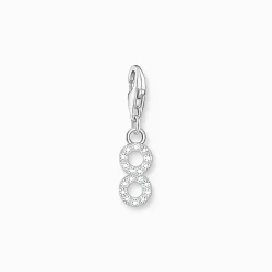 Clearance Breloque Charm chiffre 8 en argent, ornée de pierres blanches Femme Charms|Charms