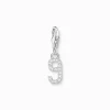 Fashion Breloque Charm chiffre 9 en argent, ornée de pierres blanches Femme Charms|Charms