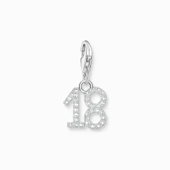 Cheap Breloque Charm chiffre 18 en argent, ornée de pierres blanches Femme Charms|Charms