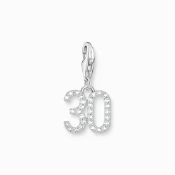 Shop Breloque Charm chiffre 30 en argent, ornée de pierres blanches Femme Charms|Charms