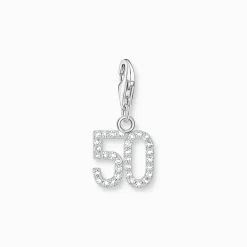 Cheap Breloque Charm chiffre 50 en argent, ornée de pierres blanches Femme Charms|Charms