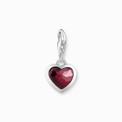Shop Breloque Charm en argent, ornée d’une gemme rouge taillée en cœur Femme Charms|Charms