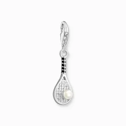 Fashion Breloque Charm raquette de tennis en argent, ornée d’une perle blanche Femme Charms|Charms