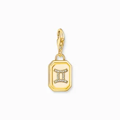 Fashion Breloque Charm signe du zodiaque Gémeaux dorée, ornée de pierres Femme Charms|Charms