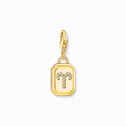 Store Breloque Charm signe du zodiaque Bélier dorée, ornée de pierres Femme Charms|Charms