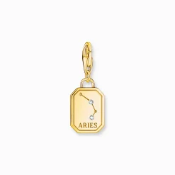 Store Breloque Charm signe du zodiaque Bélier dorée, ornée de pierres Femme Charms|Charms