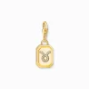 Best Breloque Charm signe du zodiaque Taureau dorée, ornée de pierres Femme Charms|Charms