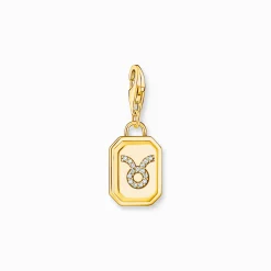 Best Breloque Charm signe du zodiaque Taureau dorée, ornée de pierres Femme Charms|Charms