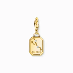 Best Breloque Charm signe du zodiaque Taureau dorée, ornée de pierres Femme Charms|Charms