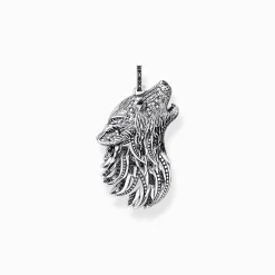 Online Breloque profil de loup sertie de gemmes, argent noirci Femme Pendentifs|Pendentifs