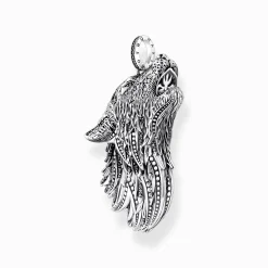 Online Breloque profil de loup sertie de gemmes, argent noirci Femme Pendentifs|Pendentifs