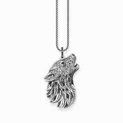 Online Breloque profil de loup sertie de gemmes, argent noirci Femme Pendentifs|Pendentifs