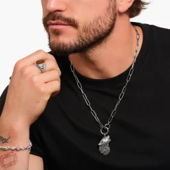 Online Breloque profil de loup sertie de gemmes, argent noirci Femme Pendentifs|Pendentifs