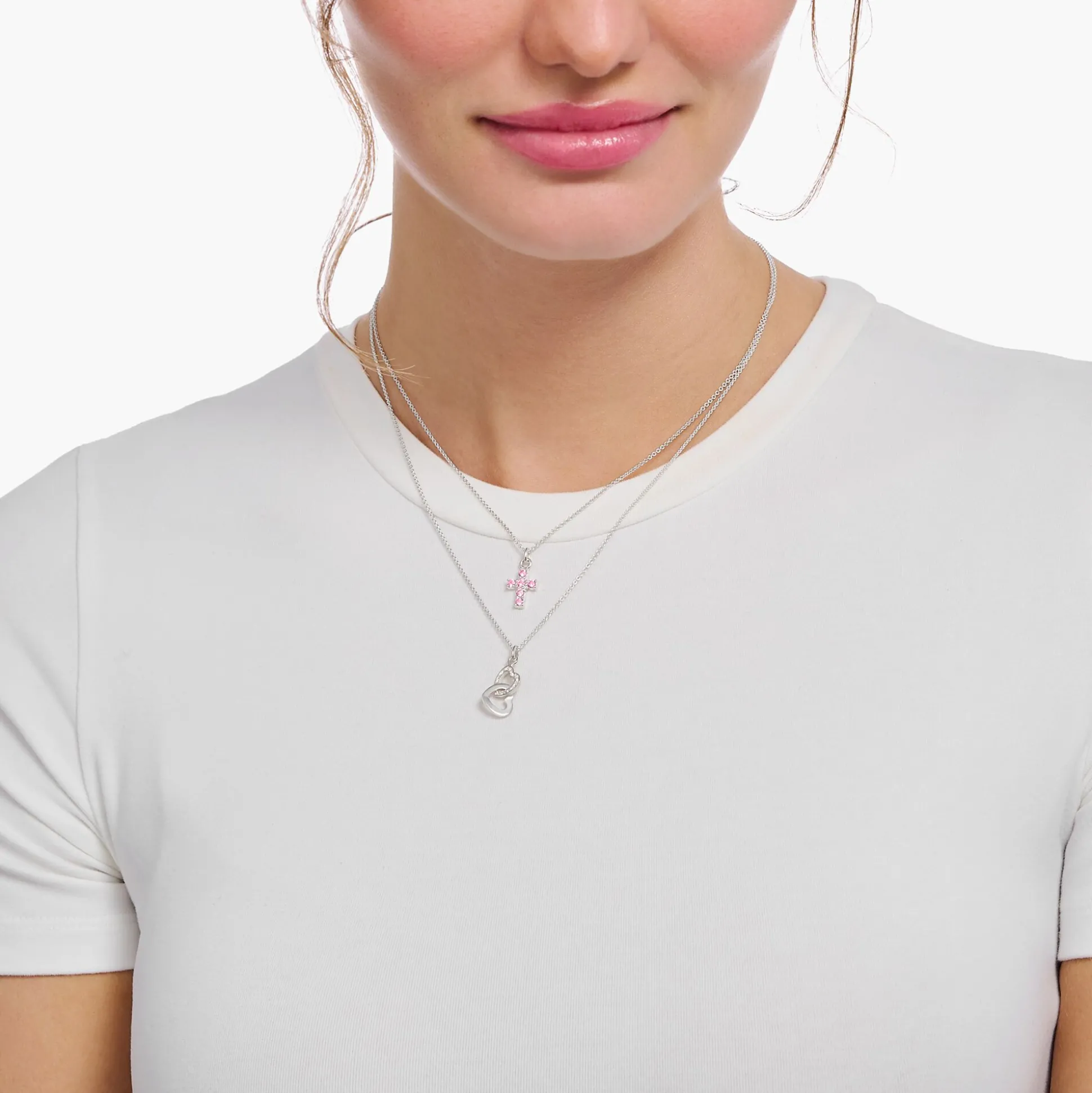 Hot Chaîne à breloque croix rose, argent Femme Chaînes & Colliers