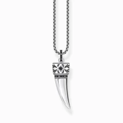 Clearance Chaîne à breloque dent ornée de gemmes, argent noirci Chaînes & Colliers|Argent 925