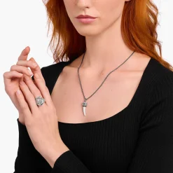 Clearance Chaîne à breloque dent ornée de gemmes, argent noirci Chaînes & Colliers|Argent 925