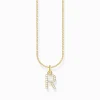Store Chaîne à breloque lettreR, dorée Femme Chaînes & Colliers|Placage Or 18 Carats - Argent 925